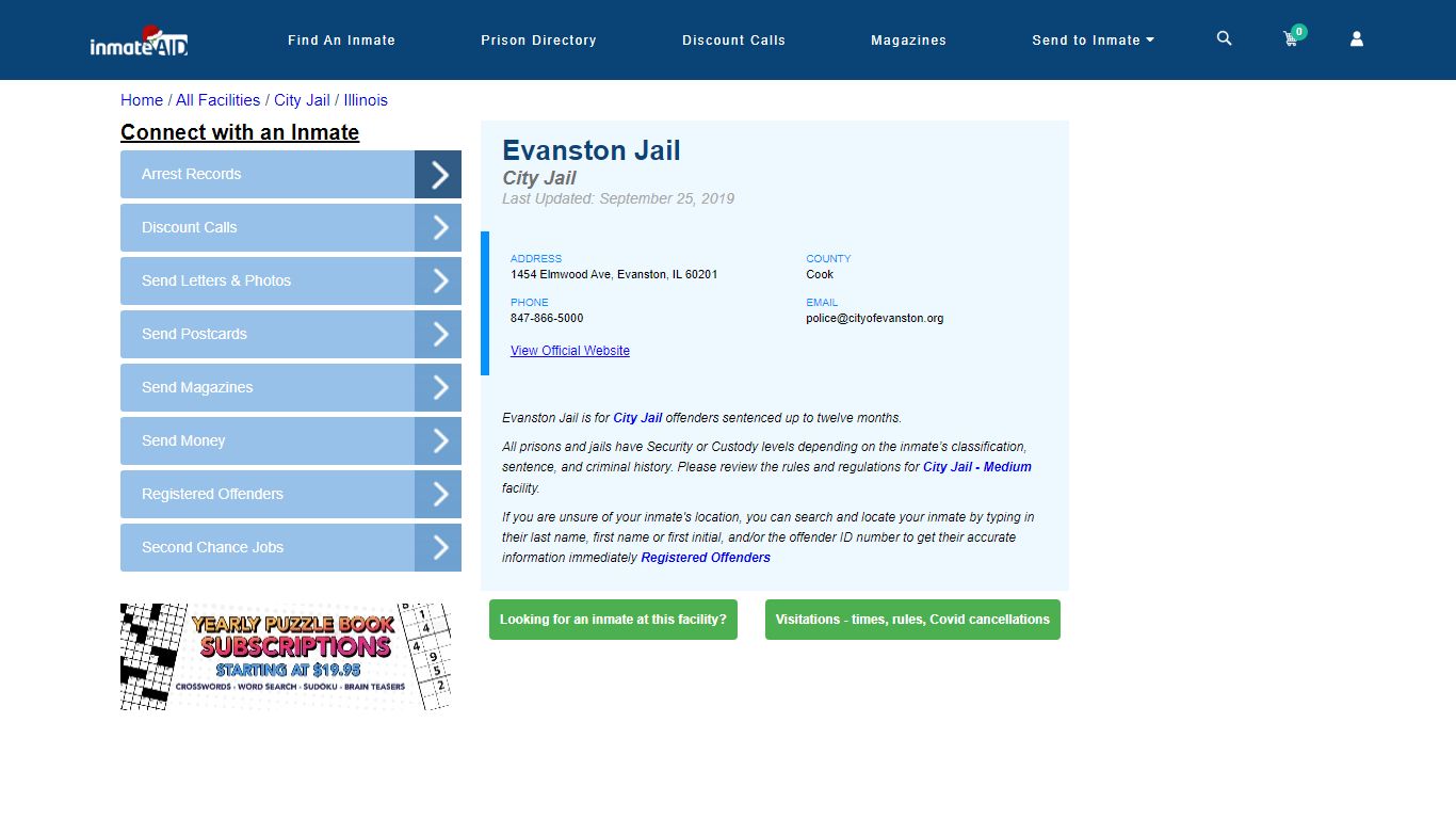 Evanston Jail | Inmate Locator