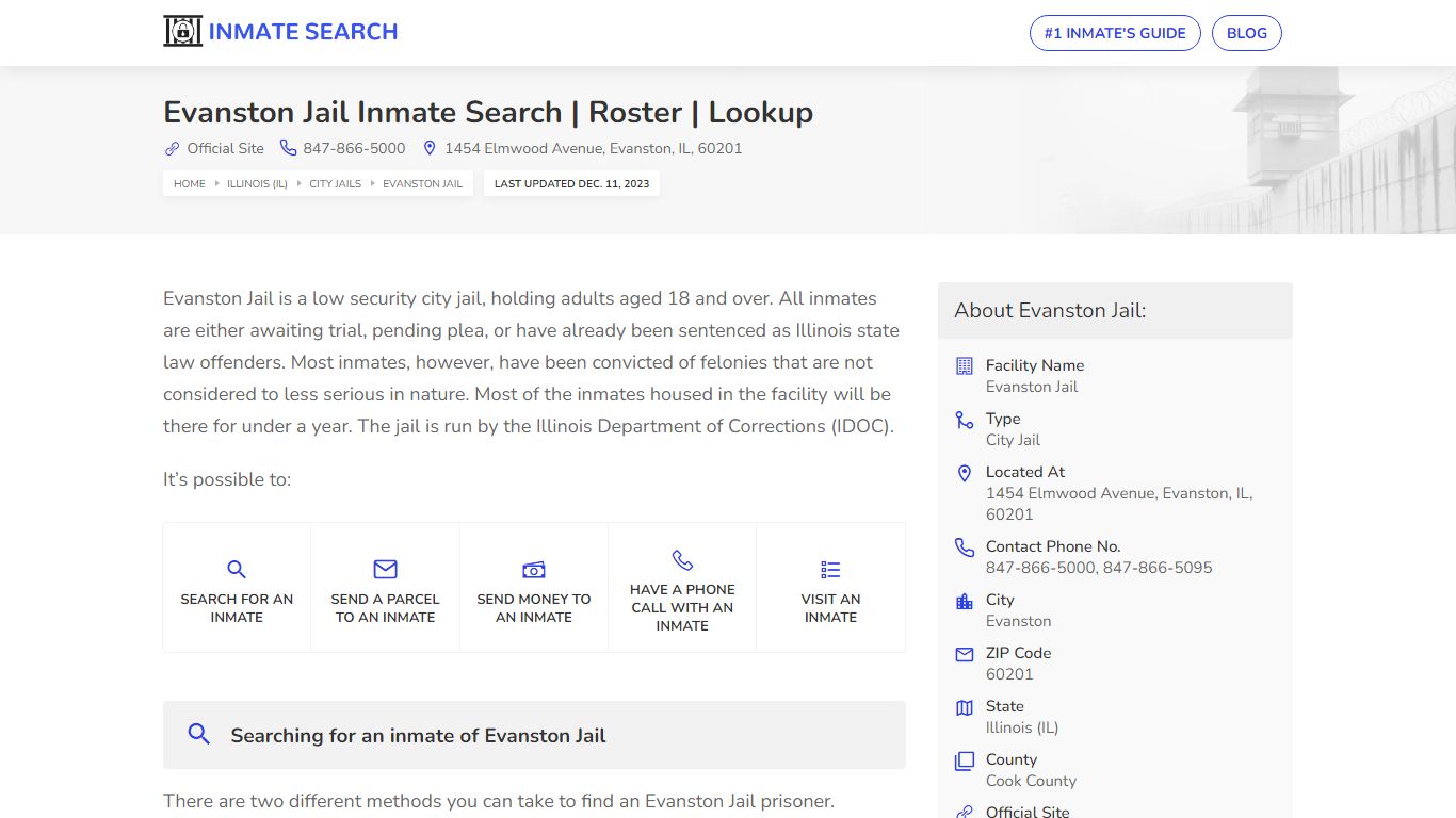 Evanston Jail Inmate Search | Roster | Lookup
